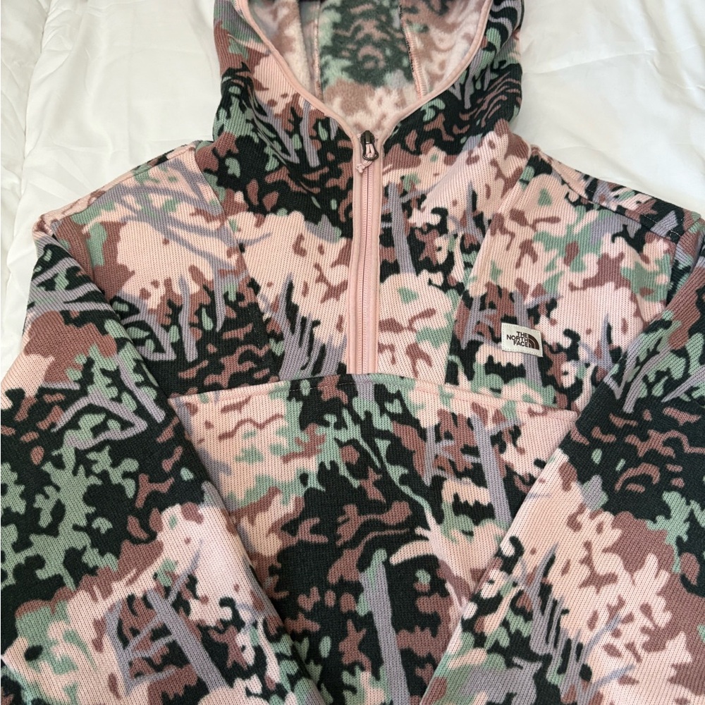 The North Face Pink and Green Quarter Zip Sweatshirt